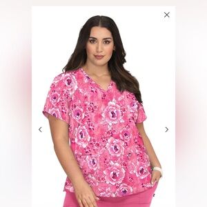 Koi Pink Floral Scrub Top, size L